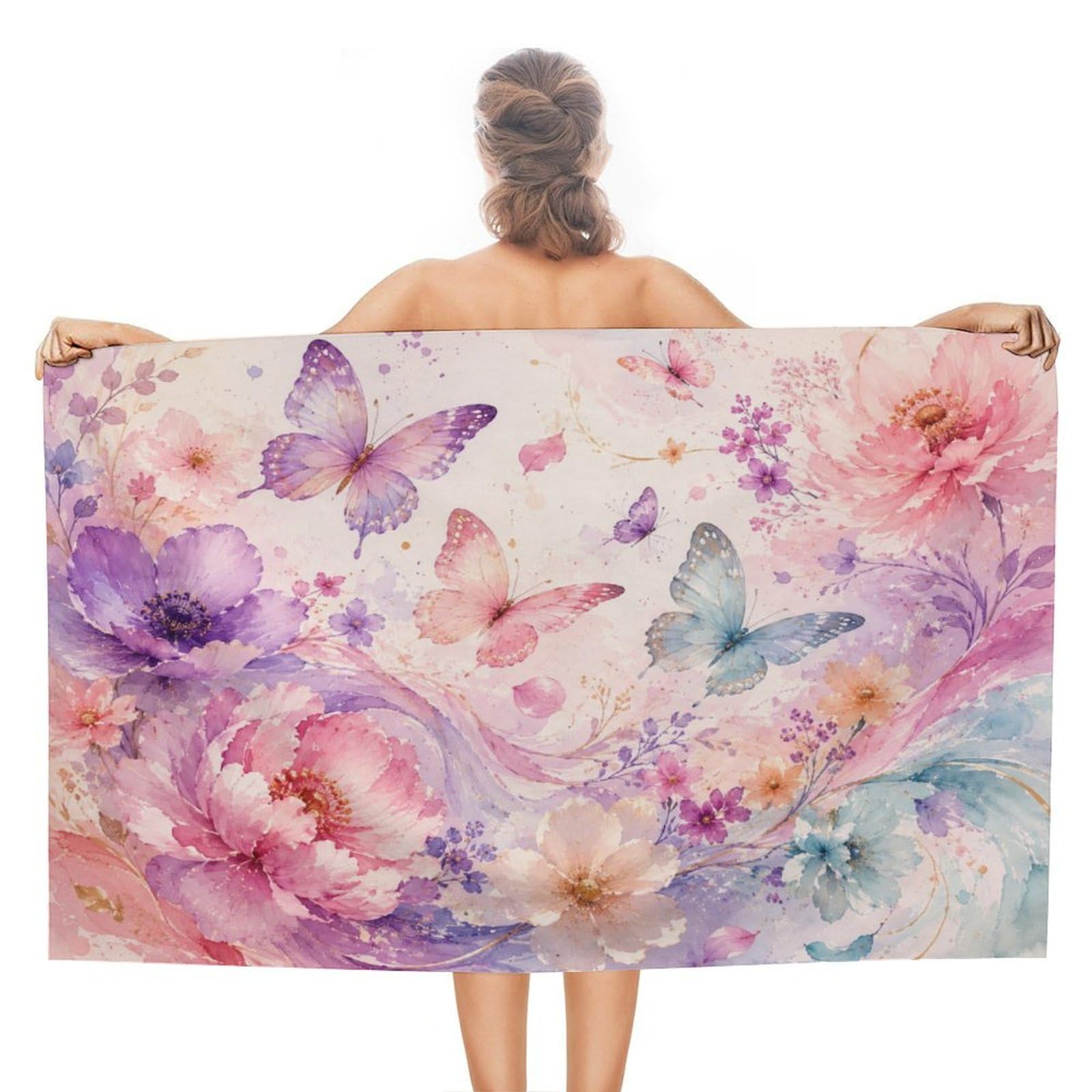Anceky Floral Butterflies Pastel Watercolor Oversized Beach Towel Quick Dry Sand Free Microfiber Travel Towel Lightweight Multi Purpose Beach Blanket Pool Gym Bath Towel 51x31 in