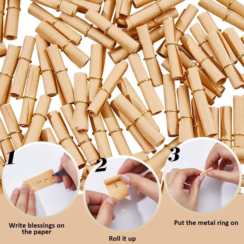 CRASPIRE 100Pcs Mini Scroll Paper Vintage Message in a Bottle Papers Burlywood Parchment Writing Wishing Roll Wishes Memo Birthday Party Anniversary Celebrations Valentine Wedding Decor