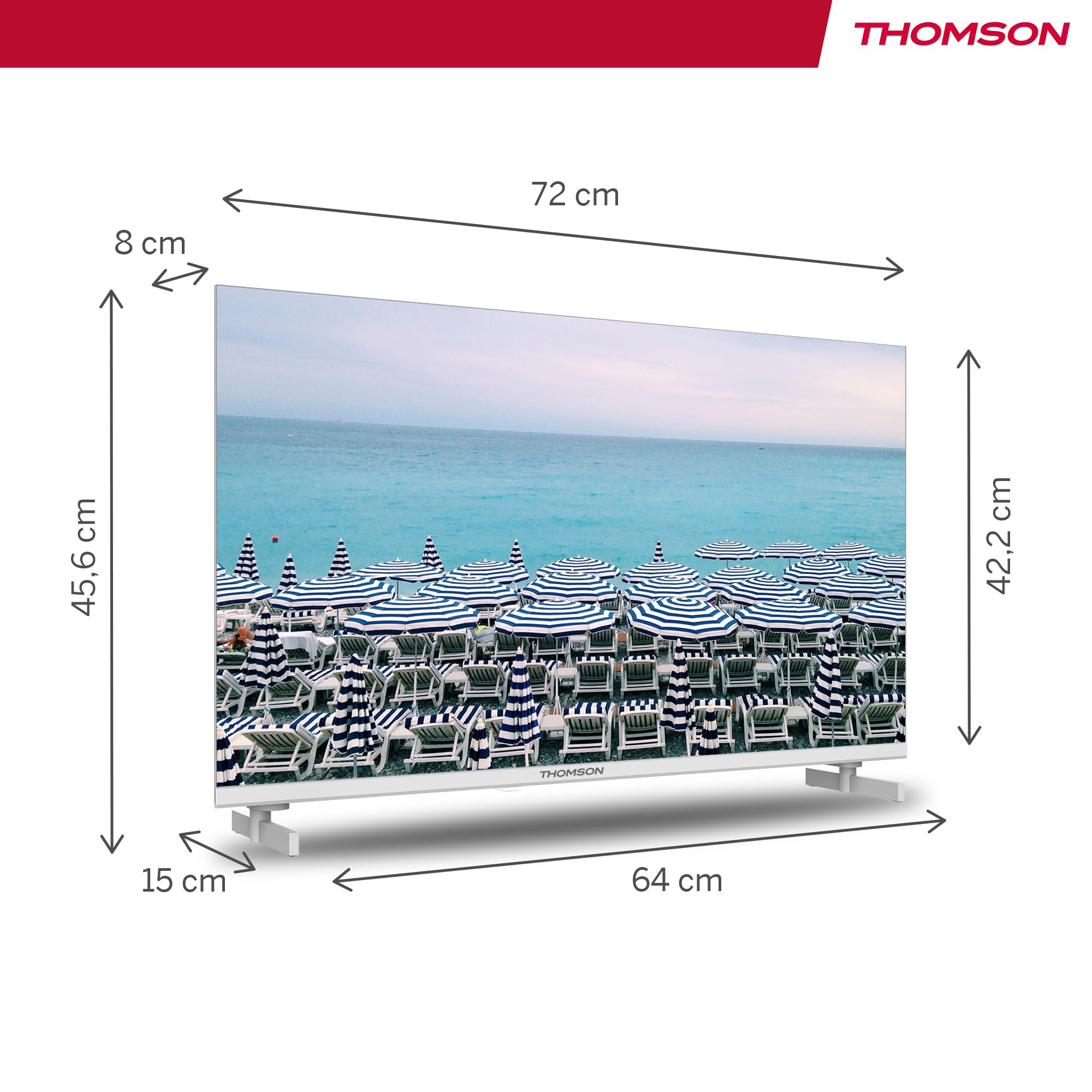 THOMSON 32 Pouces (80 cm) LED HD Blanc Easy TV – Non Smart – Hotel Mode, USB, HDMI, Triple-Tuner (Câble/Satellite/Antenne), CI+, A+ Panneau – 32HD2S13W