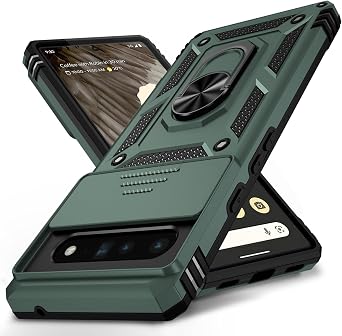 VINVE for Google Pixel 6 Pro Case with Slide Lens Cover, Military Grade Drop Protection, Magnetic Rotated Ring Holder Kickstand Protective Phone Case Pine Green