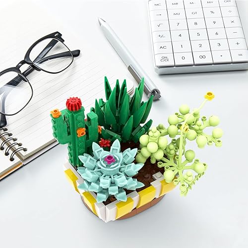 Miniatura 8 de Bloques de construcción 4 en 1 de suculentas, construye una decoración de exhibición de plantas suculentas para el hogar u oficina (360 piezas)