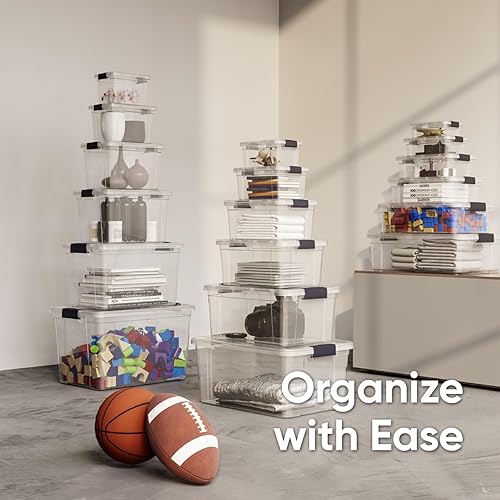 Miniatura 5 de Superio Caja de almacenamiento transparente con tapa, contenedores de plástico de 11 cuartos de galón para organizar, cajas apilables, sin BPA, no