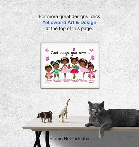 Vista 13 de African American Girls Wall Art & Decor - Religious Wall Decor - God Says You Are - Scripture Decoration - Christian Gifts - God Art - Black Girls