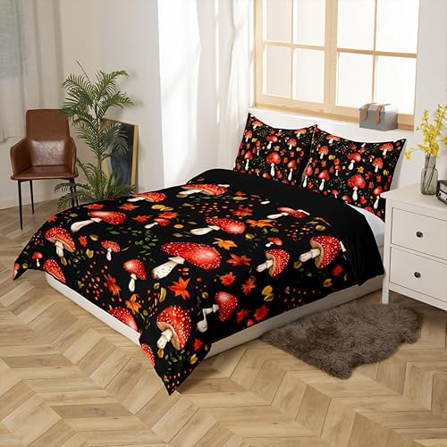 Miniatura 44 de Juego de funda de edredón de 3 piezas, diseño de hongos, diseño de hojas botánicas de acuarela y fresa, para niños, adolescentes, adultos, libélula