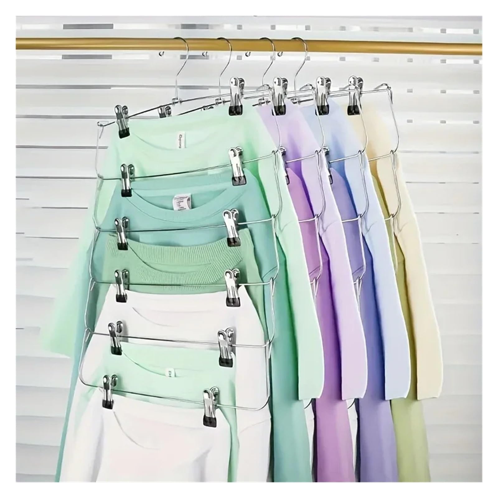 Trouser Hangers Space-Saving 6-Tier Metal Pants Hanger With Clips, Multi-Layer Storage For Skirts And Trousers(Black)