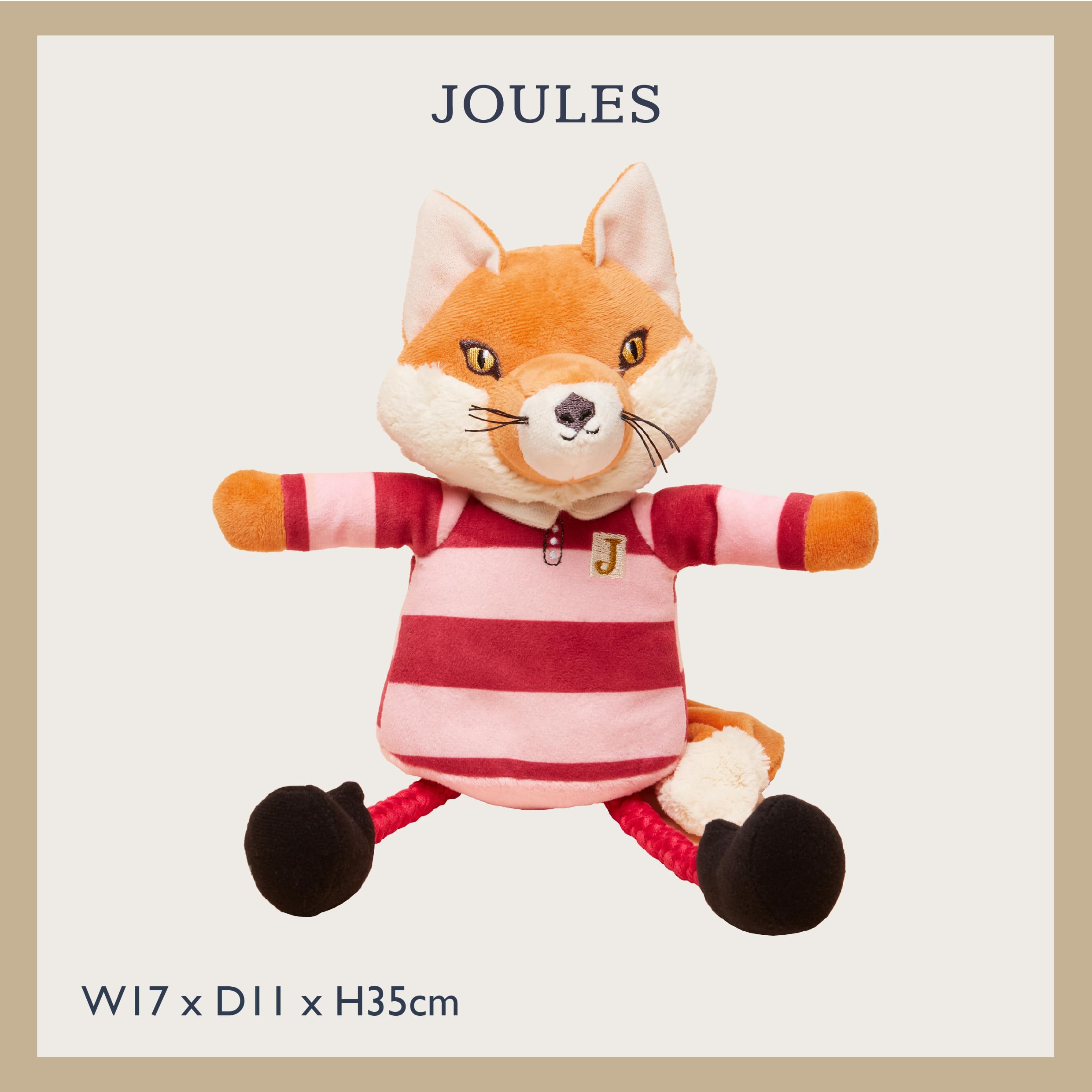 Rosewood x Joules Jonty Rugby Fox Dog Toy, Soft Plush Fox with Rope Legs and Hidden Squeaker, Durable Double-Stitched Seams - Image 4