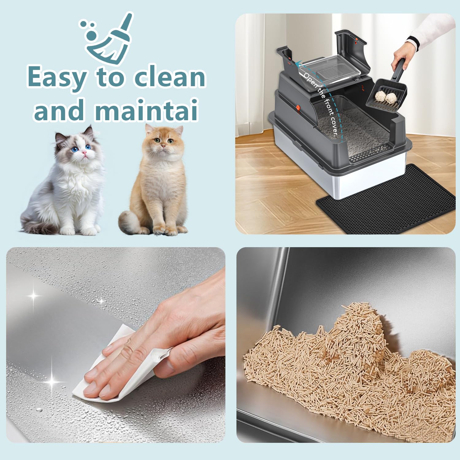 XXXL Extra Large Stainless Steel Litter Box with Lid, 28" L x 20.5" W x 17" H Covered Stainless Steel Litter Box, Multiple Natural Activated Carbon Filter Bags, Non-Sticky, Anti-Leakage, Easy to Clean - image 5