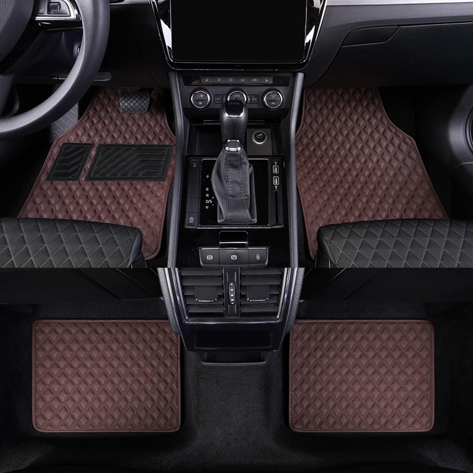 Car Mats Diamond Luxury Car Mats for Women,Faux Leather Automotive Floor Mats All Weather for Cars Truck SUV (Coffee 4Pc)