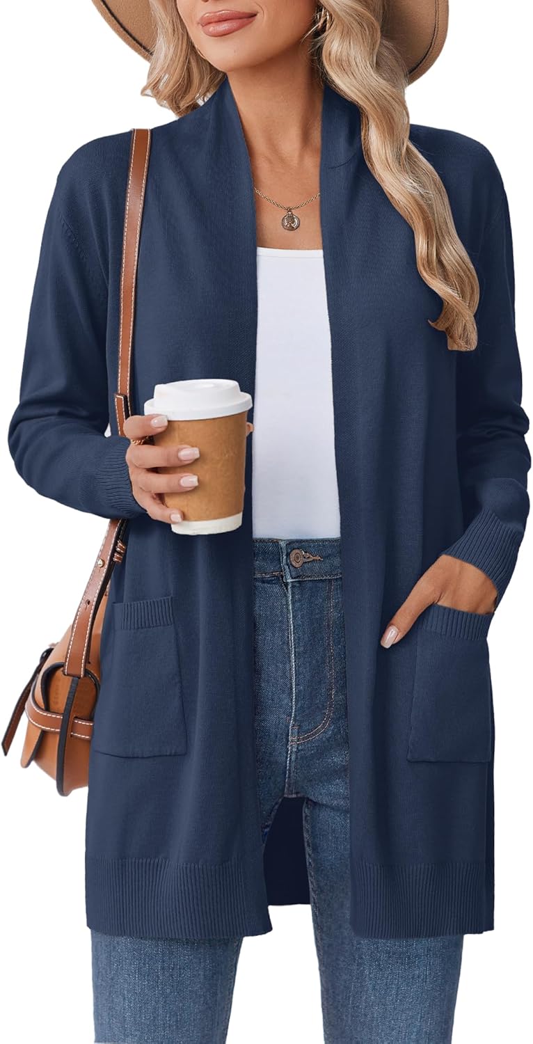 Zeagoo Women Long Cardigan Sweaters Lightweight Open Front Duster Knit Fashion Sweater Coats Trendy Cardigans with Pocket