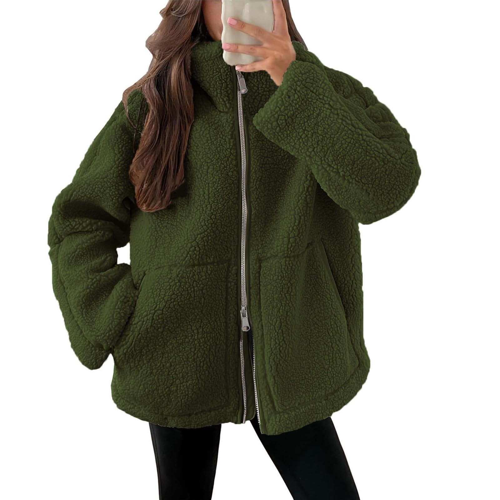 Generisch Coat Damen Übergröße Ski Mode Jacken Langarm Winter Schlichtes Weitee Lauschig mit