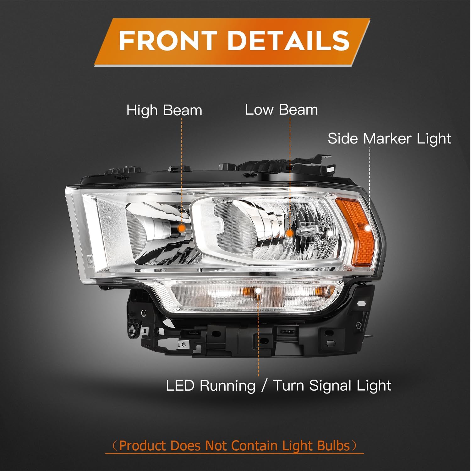 Headlight Assembly Fit 2019-2024 for RAM 2500 3500 Chrome Housing Cold White Light Driver and Passenger Side CH2502334 68360177AE