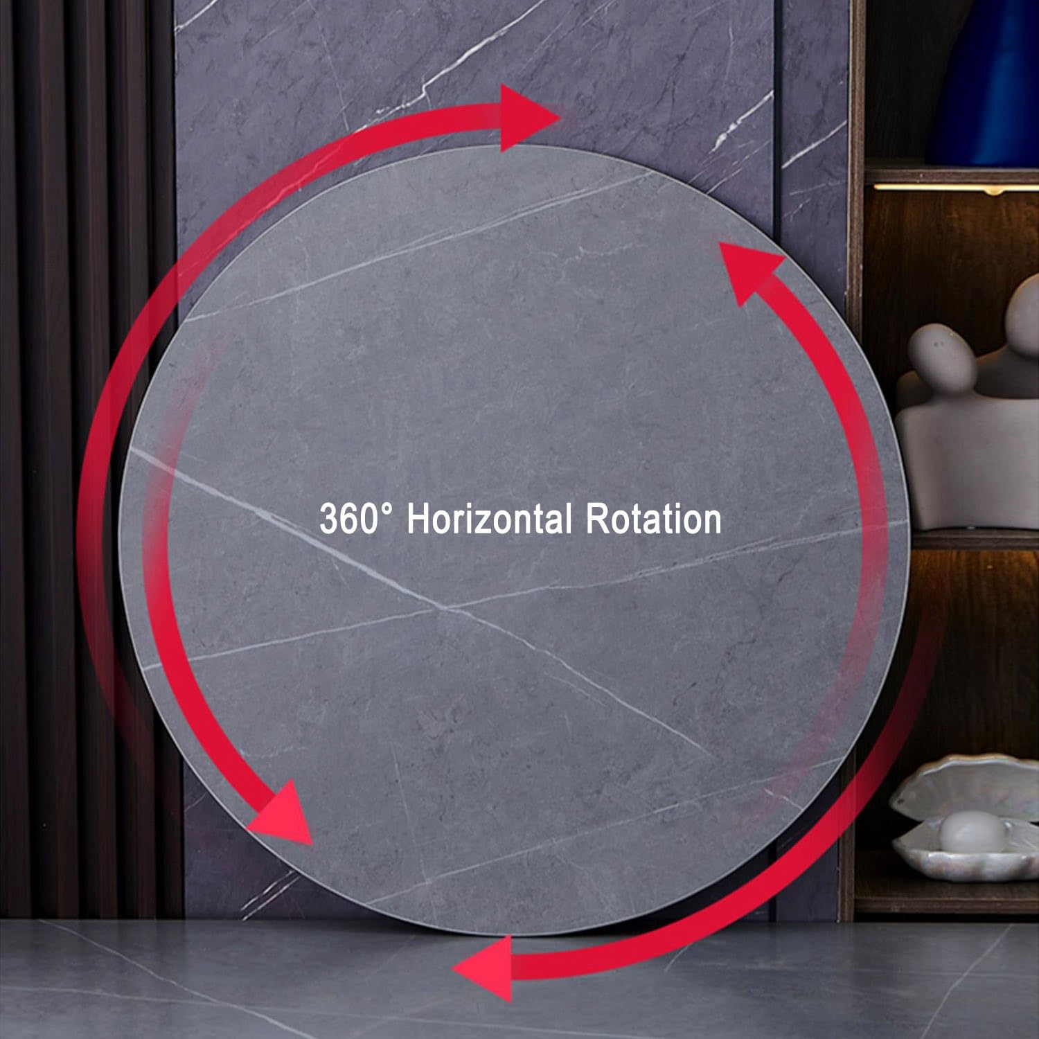 Grand Plateau Tournant Lazy Susan, Plateau Rotatif en Texture Marbre Ardoise, Assiette de Service Rond, Épaisseur 12 mm, pour Table à Manger et Cuisine(Black-White,80cm/32)