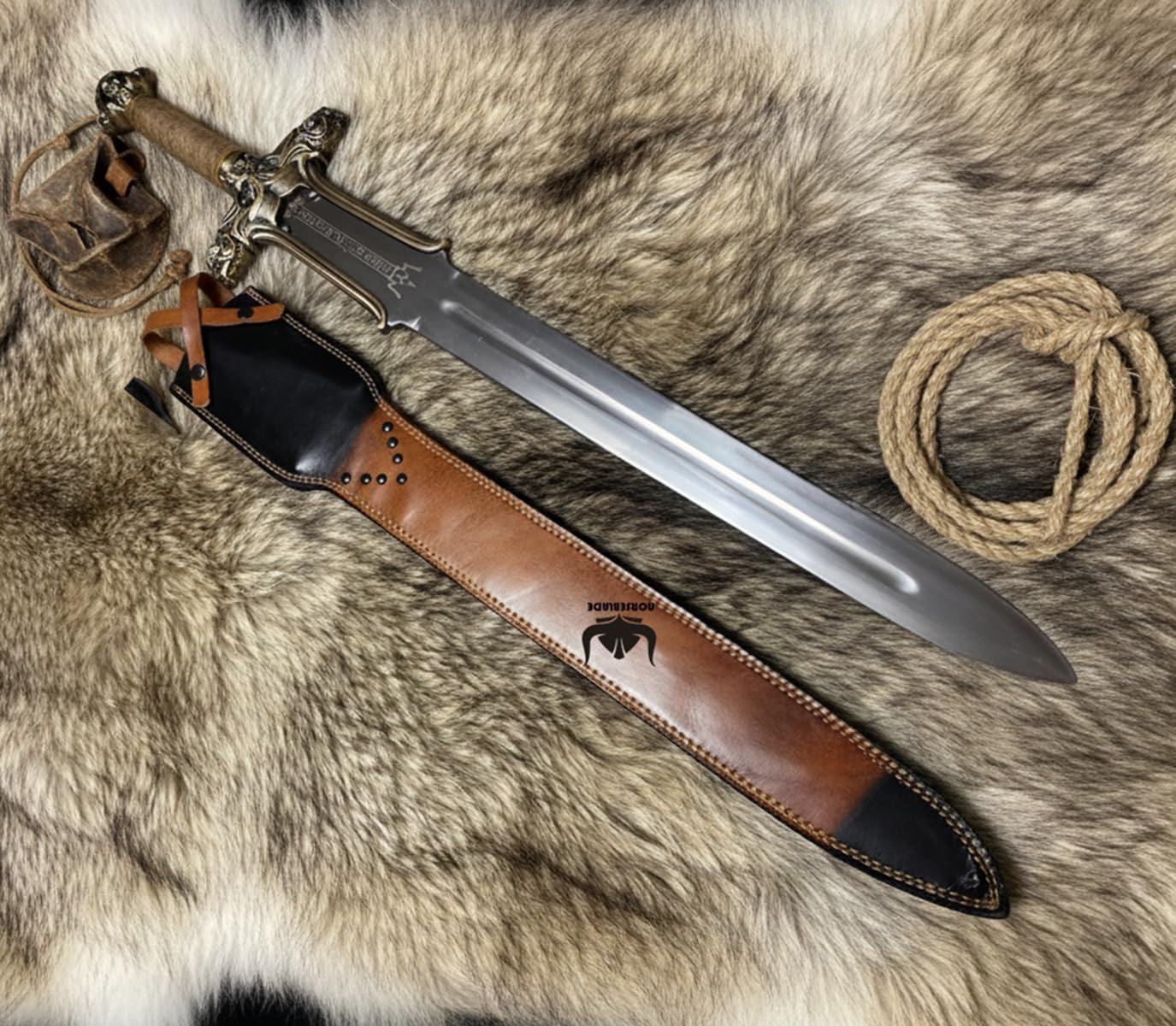 Conan The Barbarian Sword,42 '' Handmade Conan Atlantean Sword 1095 Carbon Steel Brass Fittings, Full Tang, Leather Sheath Viking Swords Real King Sword 7.5 lbs Gifts for Men (Conan Atlantean Sword)