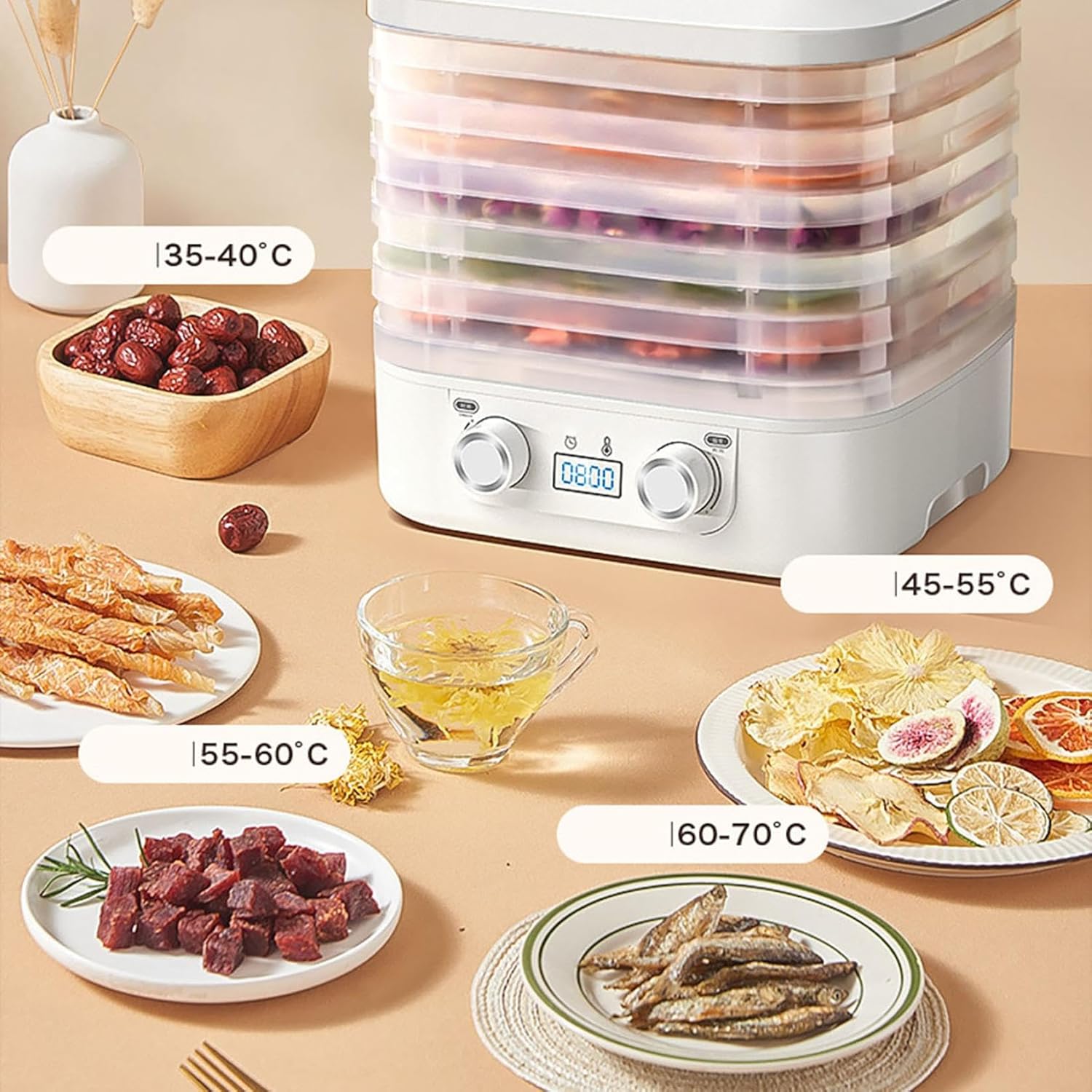 Food Freeze Dryer Machine for Home with 5 Trays, Candy Freeze Dryer with Smart Timer & Temp Control, Freeze Dried Snack Maker for Fruit, Meat & Veggies Storage (White)