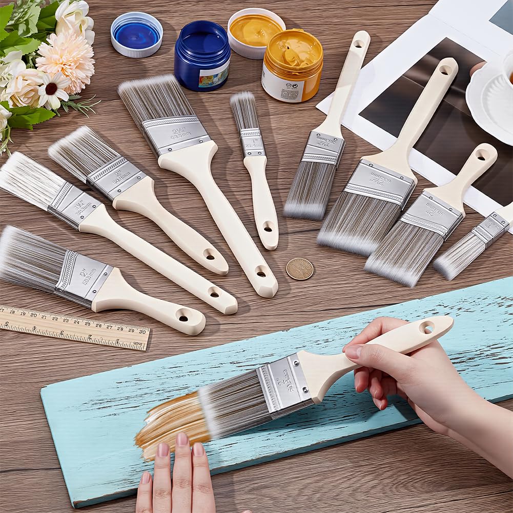Set di 10 pennelli per la casa (2,54,5,08,3,81,6,35 cm), set professionale di pennelli angolati con manico in legno, per pareti in lattice e colori ad olio e smalti per