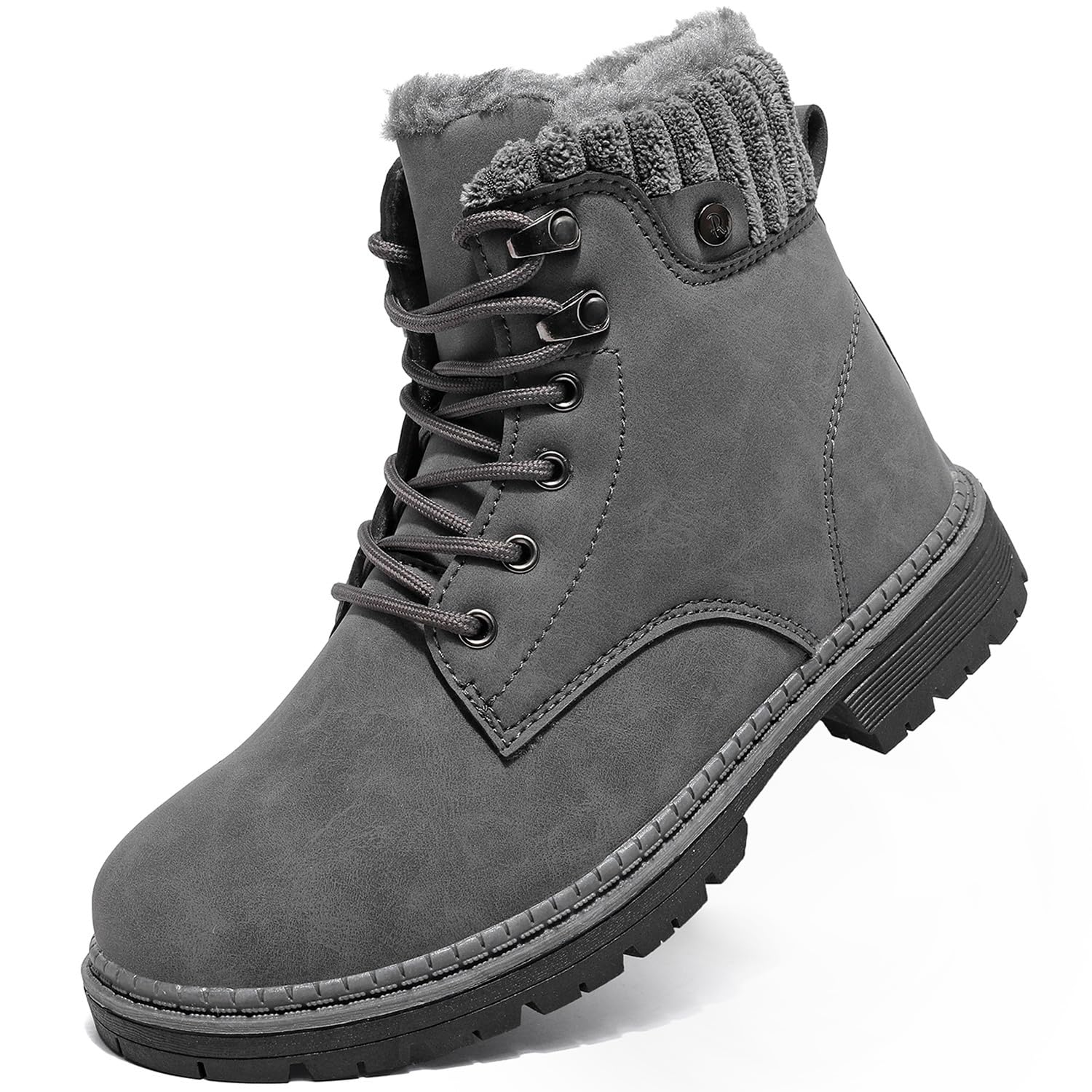 Stivali Donna Inverno Scarpe da Neve Impermeabili Stivaletti Pelliccia Stringate Outdoor Stivali da Trekking Caldi Snow Boots GR.37-42 Grigio-1 40EU