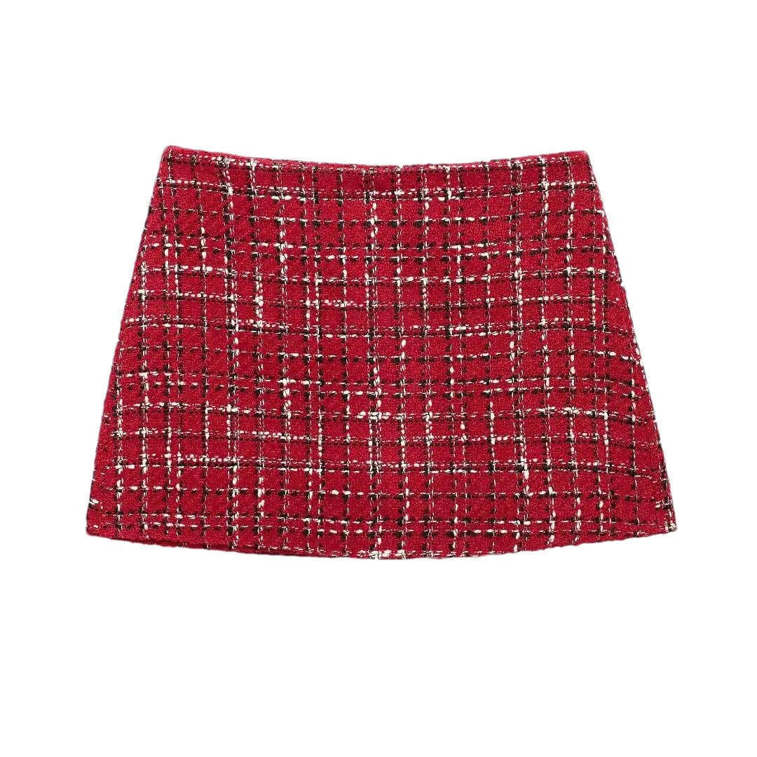Women Tweed Skirt Set 2 Pcs Jacket With Shoulder Pads Flap Pockets High Waist Shorts Skirt Suits