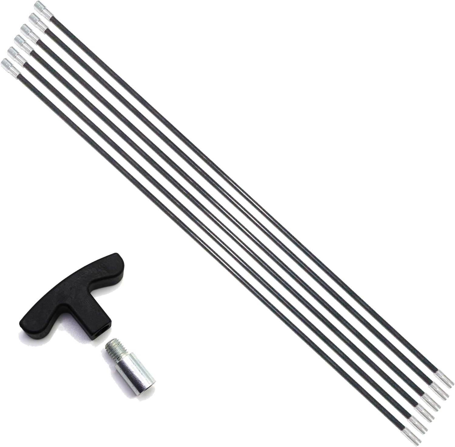 18FT Fiberglass Chimney Brush Rod Kit, 1/4" NPT Fittings Fireplace Brush Rod, 6pcs 3ft Fiberglass Rod Kit(Black)