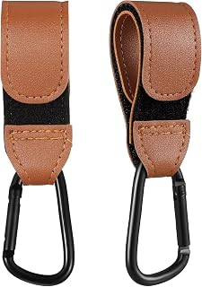 Home & Host Buggy Clips.2pcs Black Carabiners. Hook your shopping bags, baby change or handbag to any universal stroller, pram or stroller (brown)