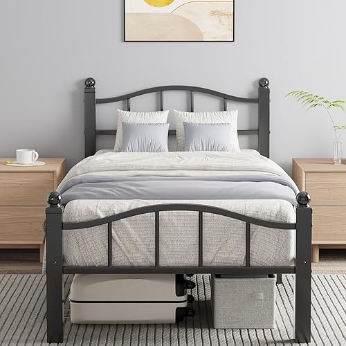Marco de Cama Twin XL, Diseño Sin Ruido y Almacenamiento Debajo de la Cama, Marcos de Cama de Metal Resistente con Cabecero, No Necesita