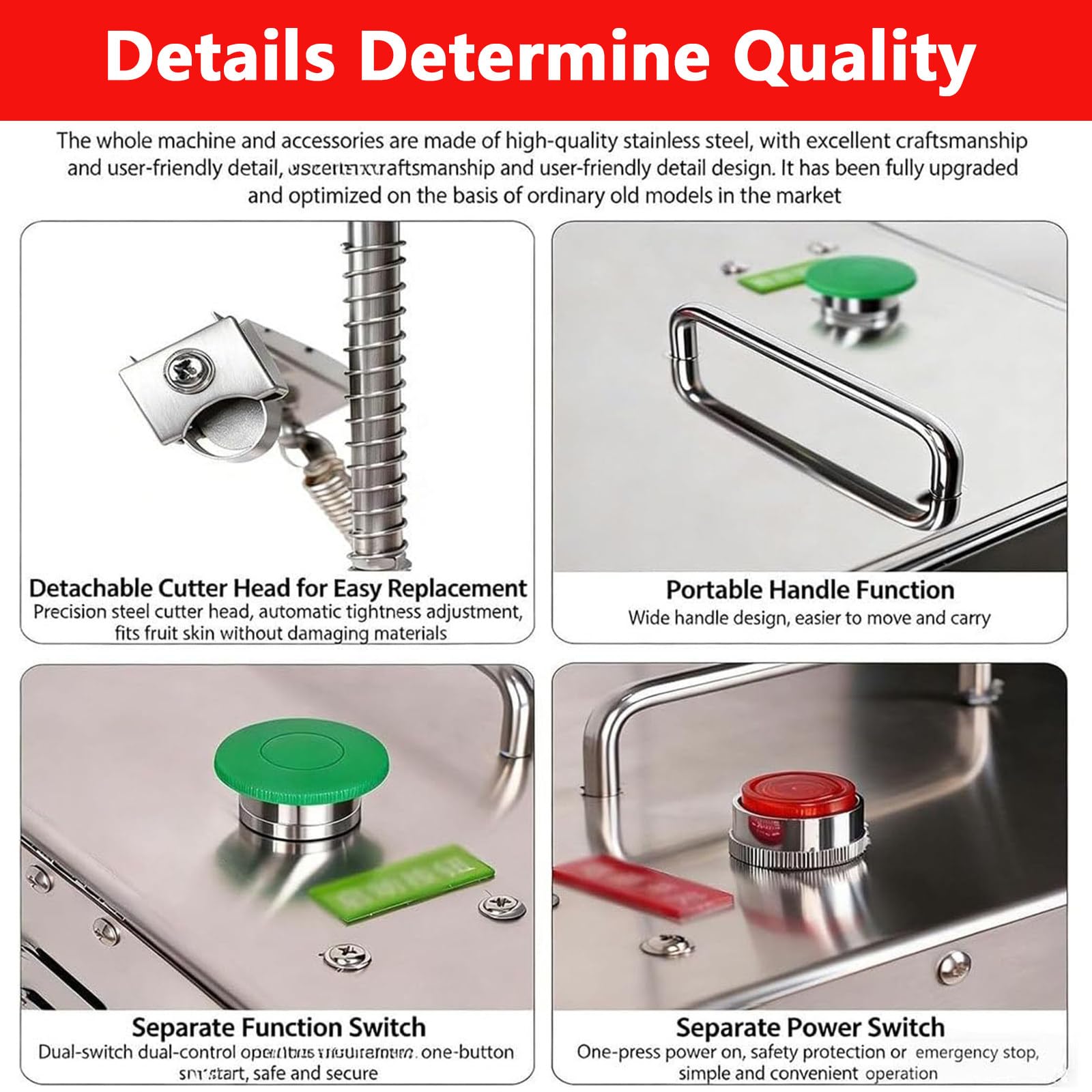 Sbucciatrice automatica per arance, pelapatate elettrico professionale in acciaio inox per limoni e arance, altezza e spessore regolabili, 500 pezzi/h, ideale per l'uso in cucine di ristoranti.