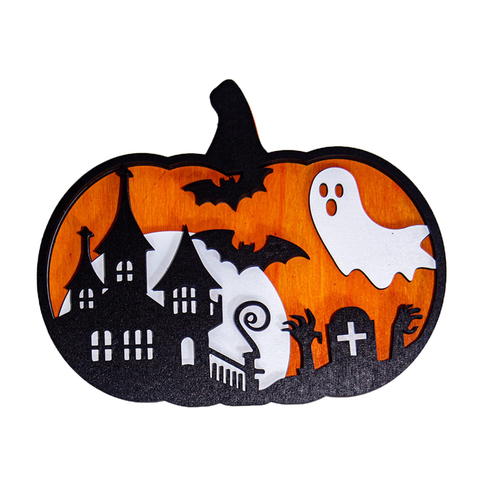 Qusinfc Eerie Wooden Specter Pumpkins Hanging Decoration Halloweens Party Supplies 18x15cm Multiple Designs Home Festival Decors Horror Theme Wooden Wall Decors