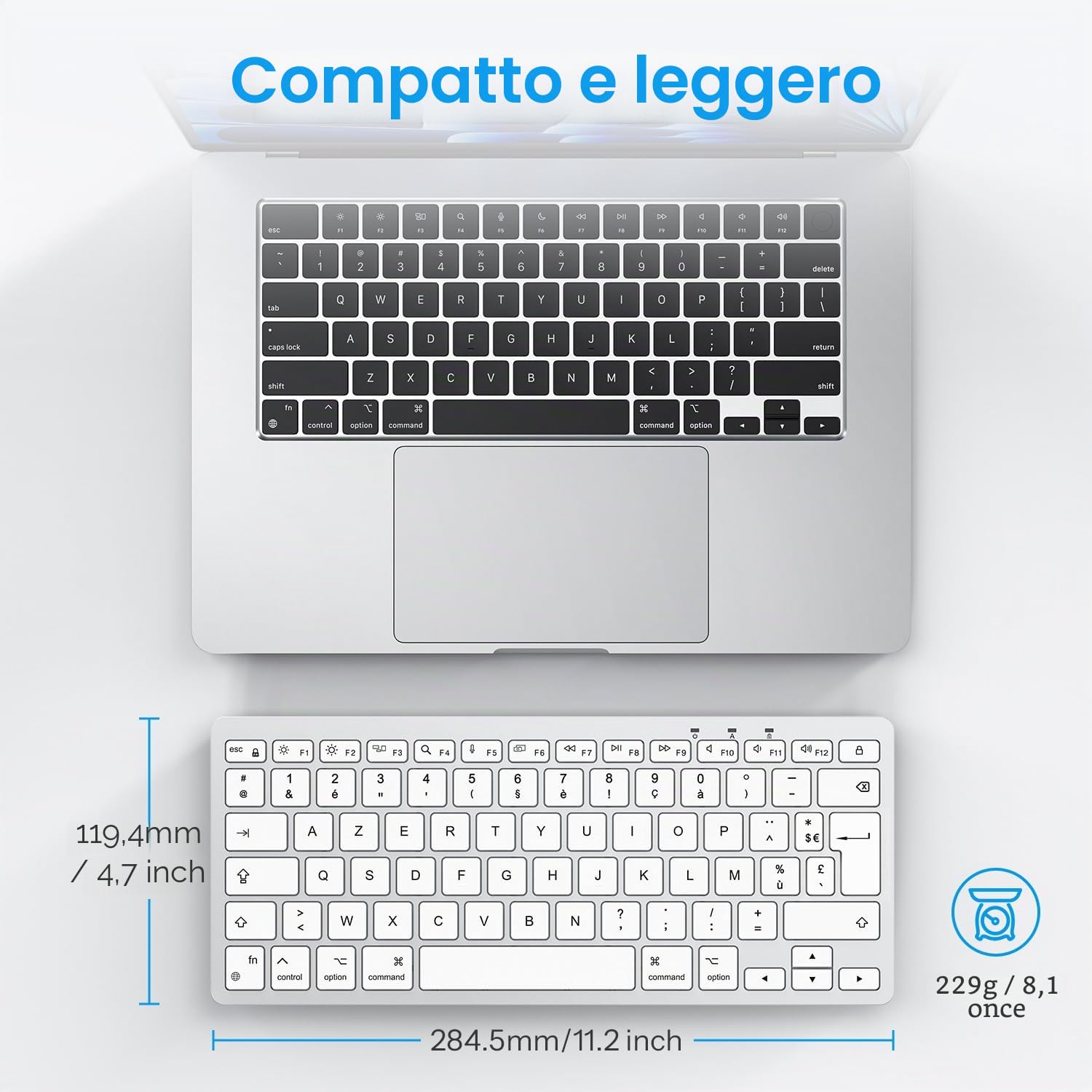 OMOTON Tastiera con cavo per Mac, tastiera con connessione doppia (Type C/USB), tasti silenziosi e connessione stabile, compatibile con Mac, iMac, Mac Mini (AZERTY)