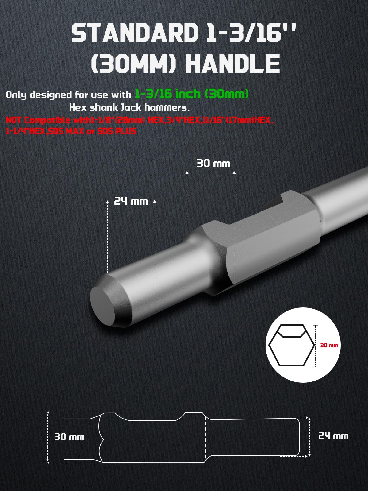 1-3/16" HEX Clay Spade Bit - Jack Hammer Compatible -4