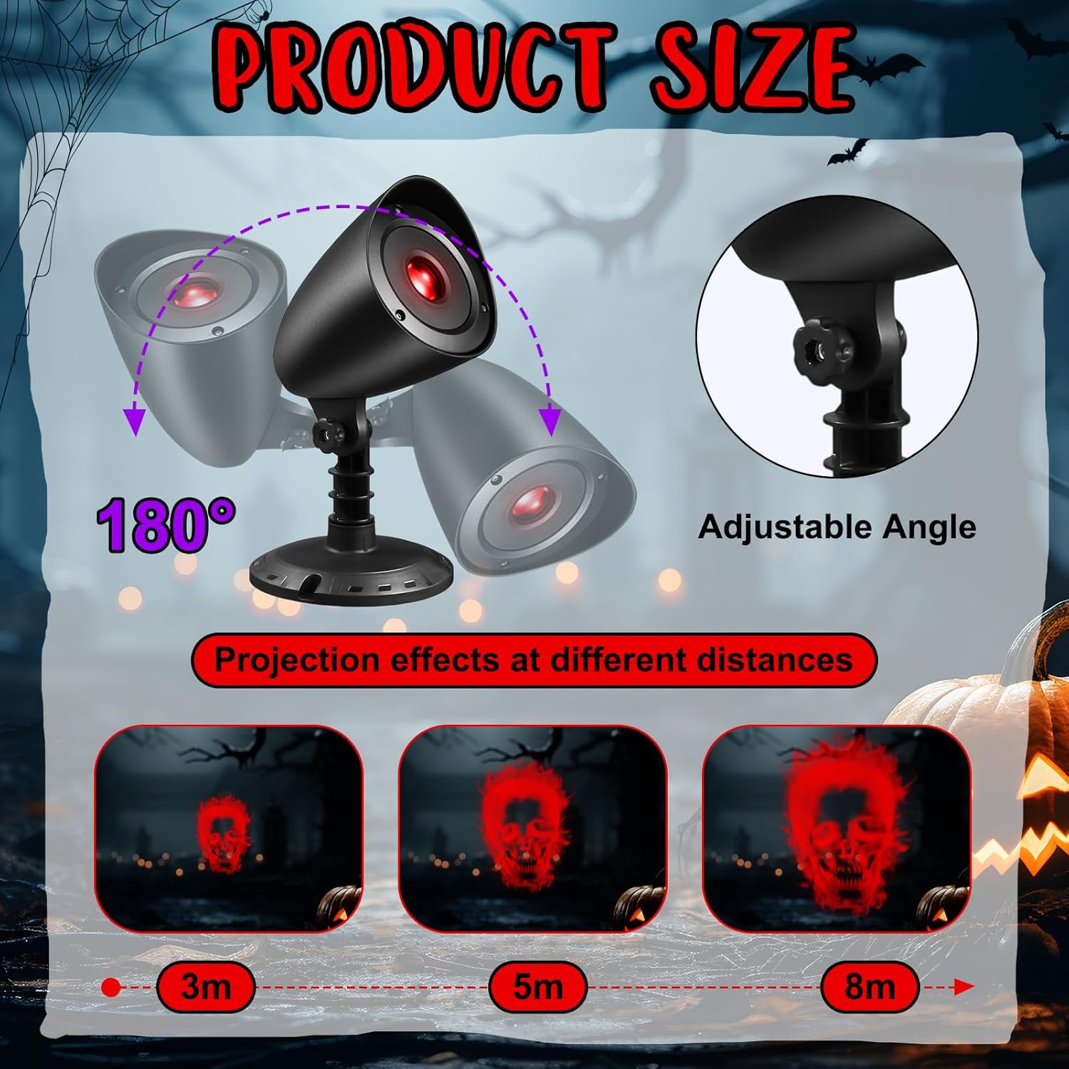 2 Pack Halloween Skull Projector Lights Outdoor, 3D Red Skull Window Lights with Timer for Halloween Wall Yard Garden Cemetery Decorations