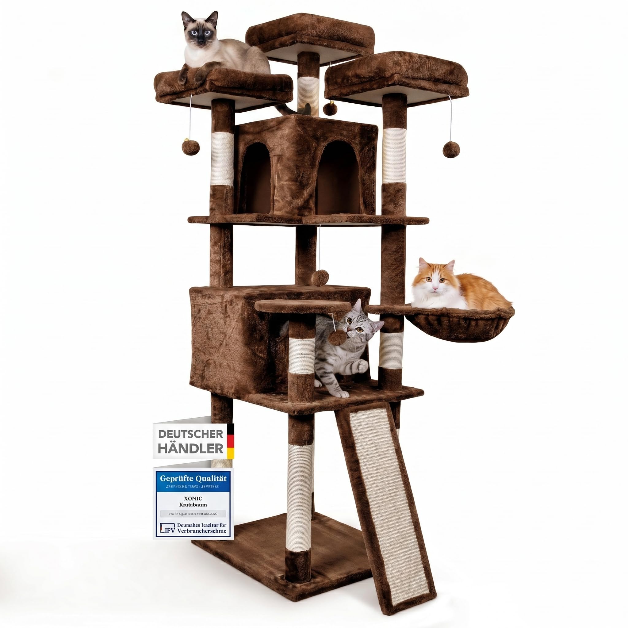 Foxdevil by xonic® Stabiler Katzenkratzbaum für Katzen [169 cm] – Katzenbaum XXL & Katzenbaum Groß mit Aussichtsplattformen, Liegemulde, Kuschelhöhlen – Kratzbaum Katzen Stabil – Cat Tree