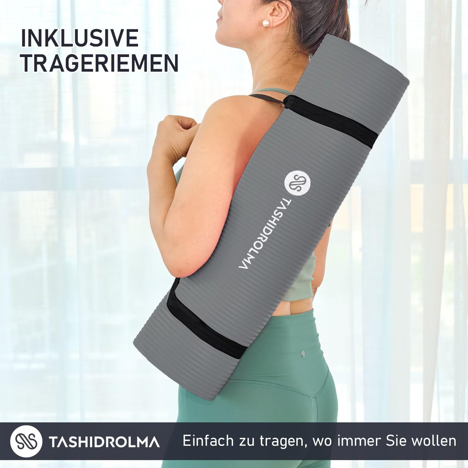 Yoga Matte Dicker, NBR Yogamatte Rutschfest Mit Tragegurt, Für Gymnastikmatte, Fitnessmatte, Sportmatte, Trainingsmatte, Dicke 1cm (183x61cm)