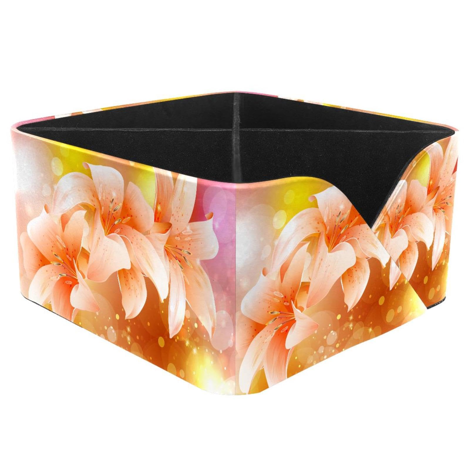 KengjuTesu Lily Flower Desktop Organizer Pen Holder, Rectangular Pencil Cup for Office, Study and Makeup Stations