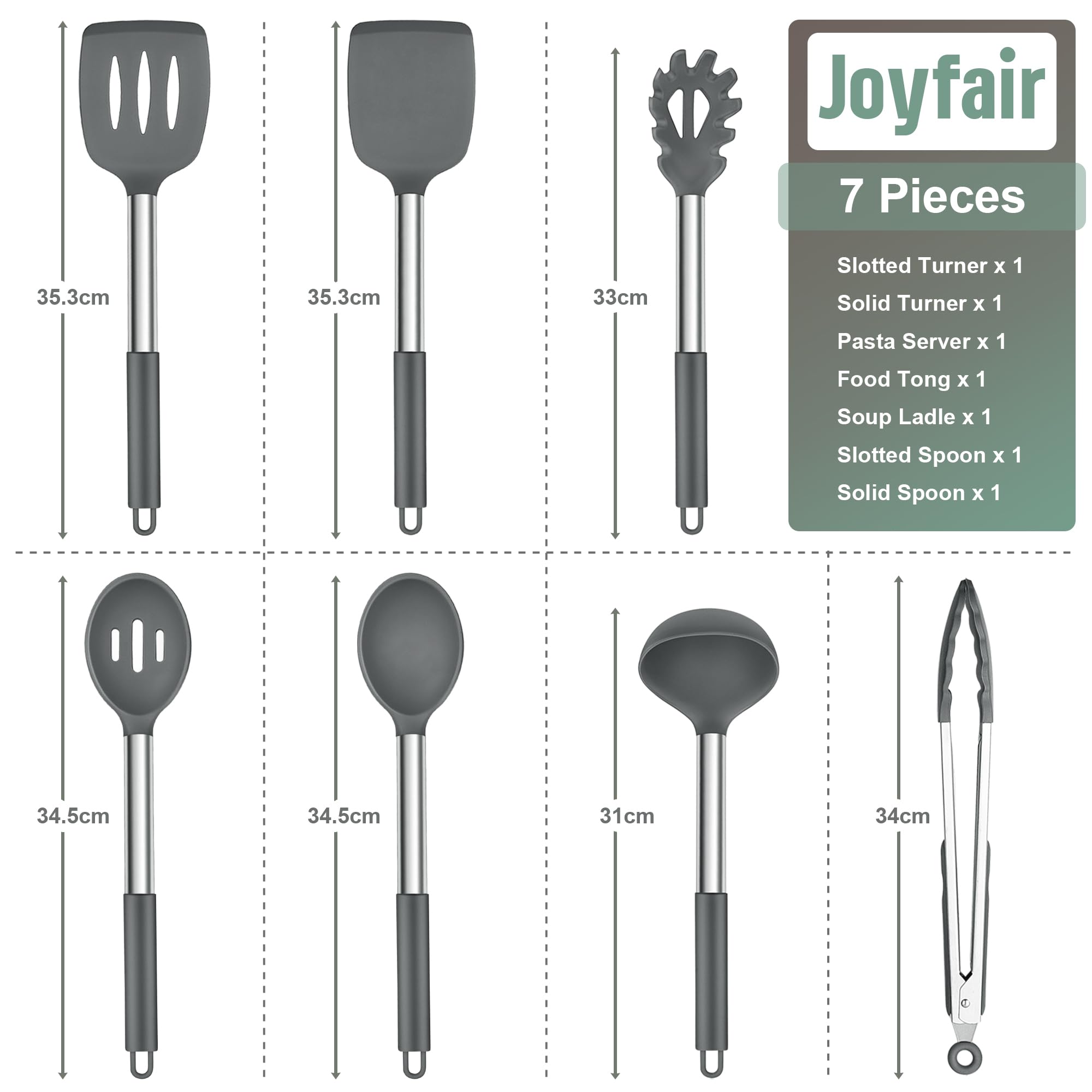 Joyfair Kitchen Utensils Set, 7 Pcs Silicone Cooking Utensils with Stainless Steel Handle - Image 2