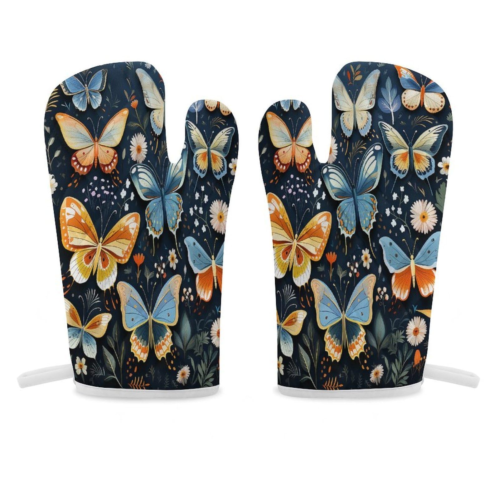 Many Colorful Butterflies Oven Mitt Heat Resistant Potholder Set,Durable Oven Gloves for Gifts,Glove Pot Holder for Cooking Baking Grilling BBQ