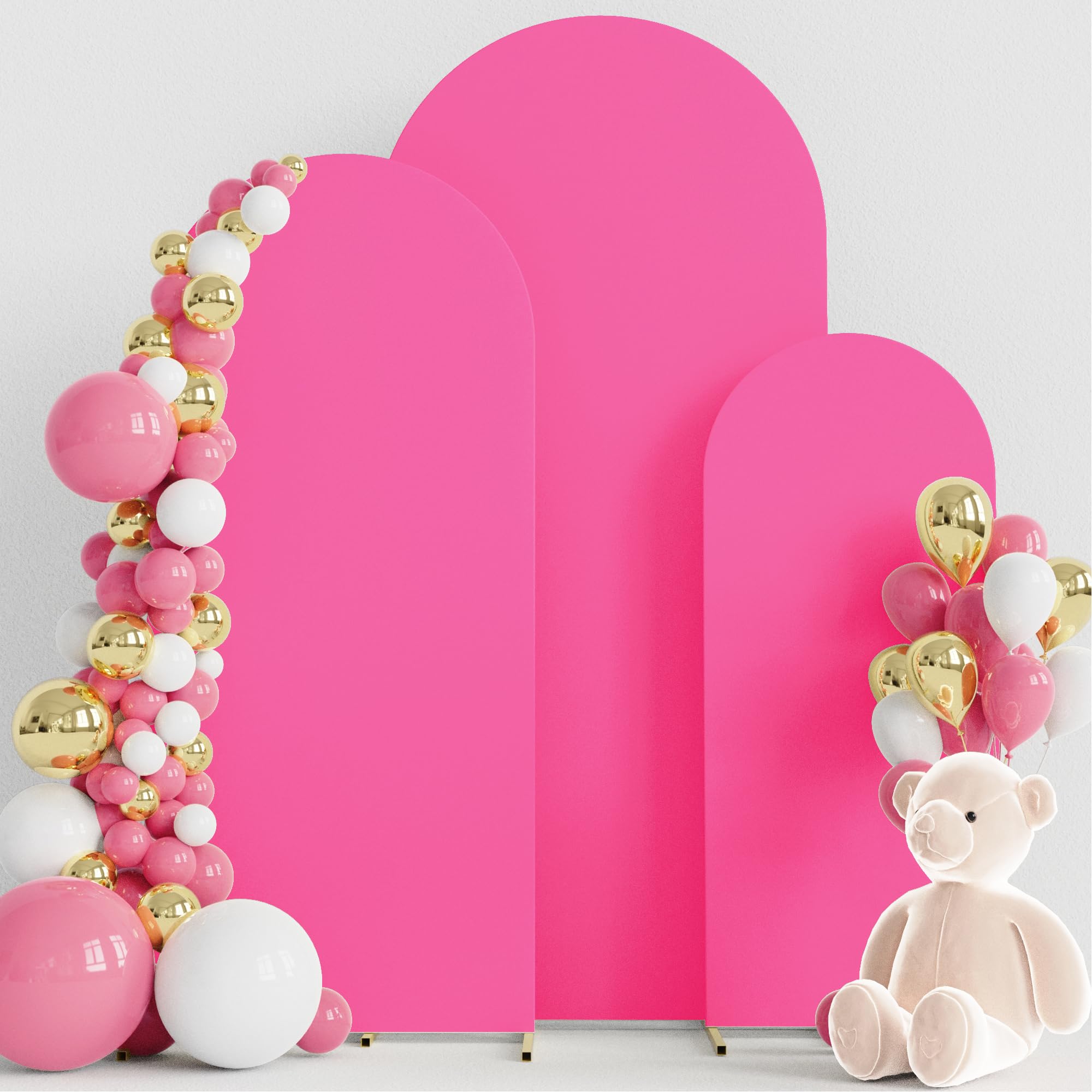 Wokceer Set of 3 Wedding Arch Cover Spandex Fitted Wedding Arch Stand Covers for Round Top Chiara Arch Backdrop Stands Cover for Birthday Party Ceremony Banquet Decoration 4ft,5ft,6ft Fushia
