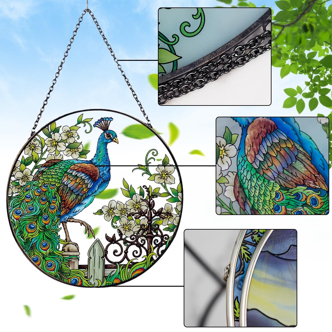 Peacock Stained Glass Suncatcher Window Wall Hanging Decor Ornament 16.5 * 16.5cm - Image 4