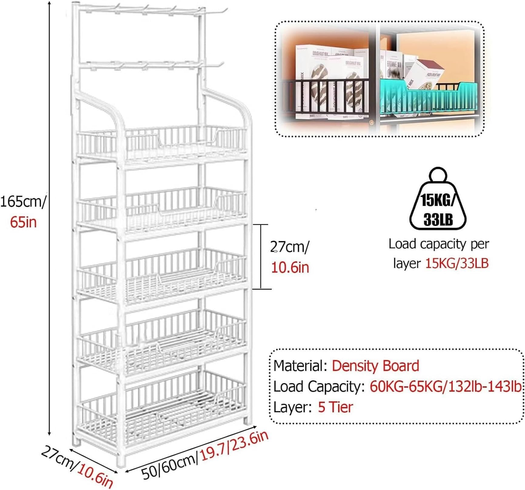 Espositore da banco Bianco a 5 Ripiani per Snack e Bevande con Ganci, autoportante, per Patatine, Snack e Bevande, Ideale per banco Cassa, panetteria o Esposizione al supermercato.