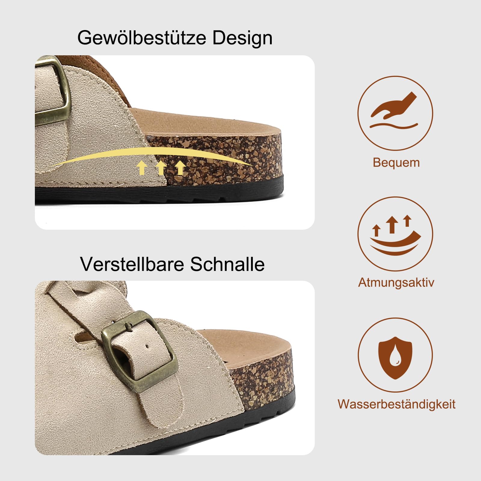 Sabot Uomo Ciabatte Donna,Zoccoli in Pelle con Sottopiede in Sughero,Sandali Uomo/Donna Pantofole in Pelle Scarpe da Giardino Traspirante