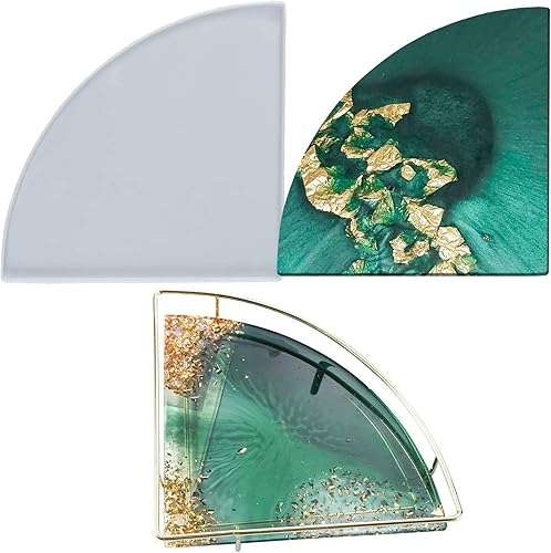 Molde de bandeja de silicona de resina epoxi con soporte de metal para bandeja de ágata, tabla de servir, estante de fruta, ventilador en forma de