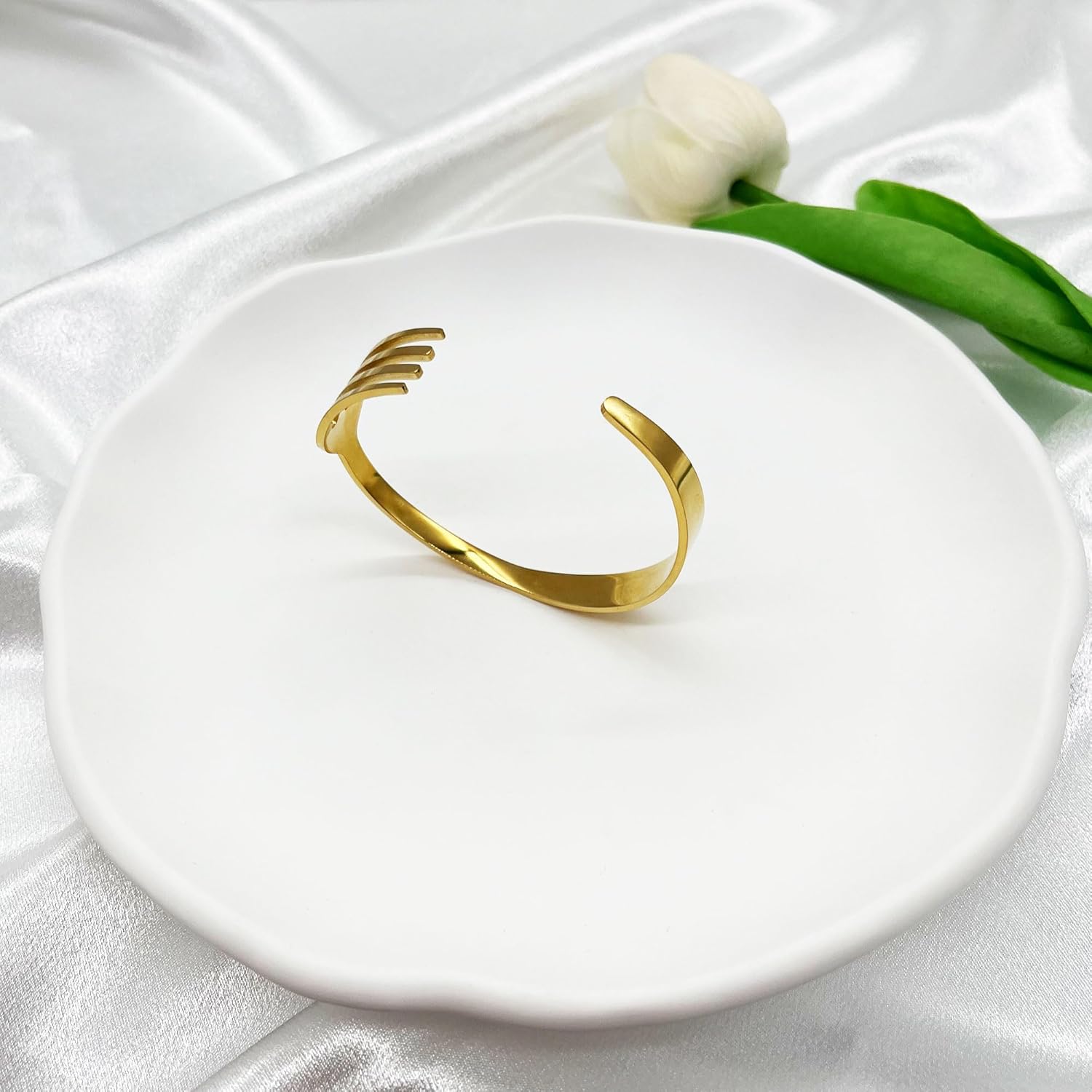 Gold Fork Design Bangle Cuff Bracelet, 7.09 Inches, Stainless Steel - Image 5