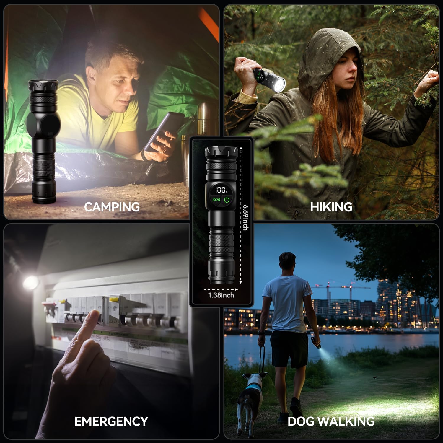 Flashlight Rechargeable 2000 High Lumens Ultra-Bright Covers 3200 ft² Focus Up to 3900 feet,IPX7 Waterproof Tactical LED Flashlight with COB SideLight & Magnetic Base for Camping Home Emergency