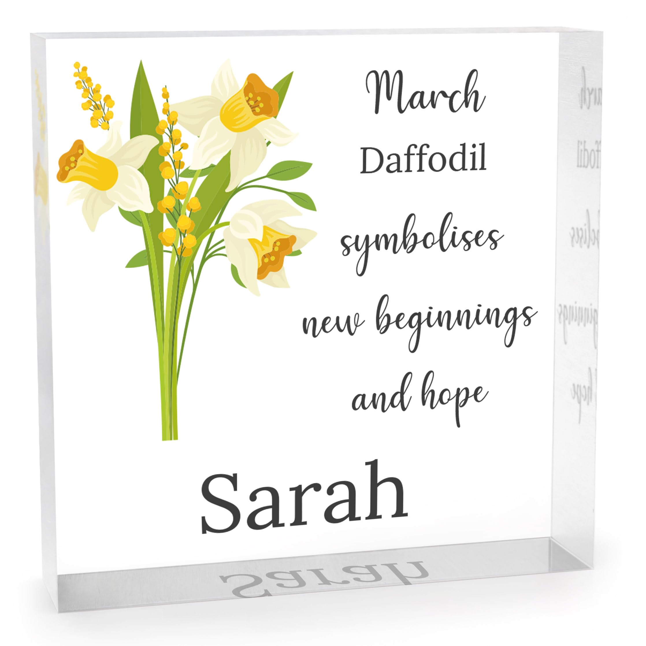 Personalised March Birthday Gifts, March Birth Flower, Daffodil Birth Month Flower Gift For Her Friend Sister Nan, Mothers Day Encouragement Positivity, With Grey Bag