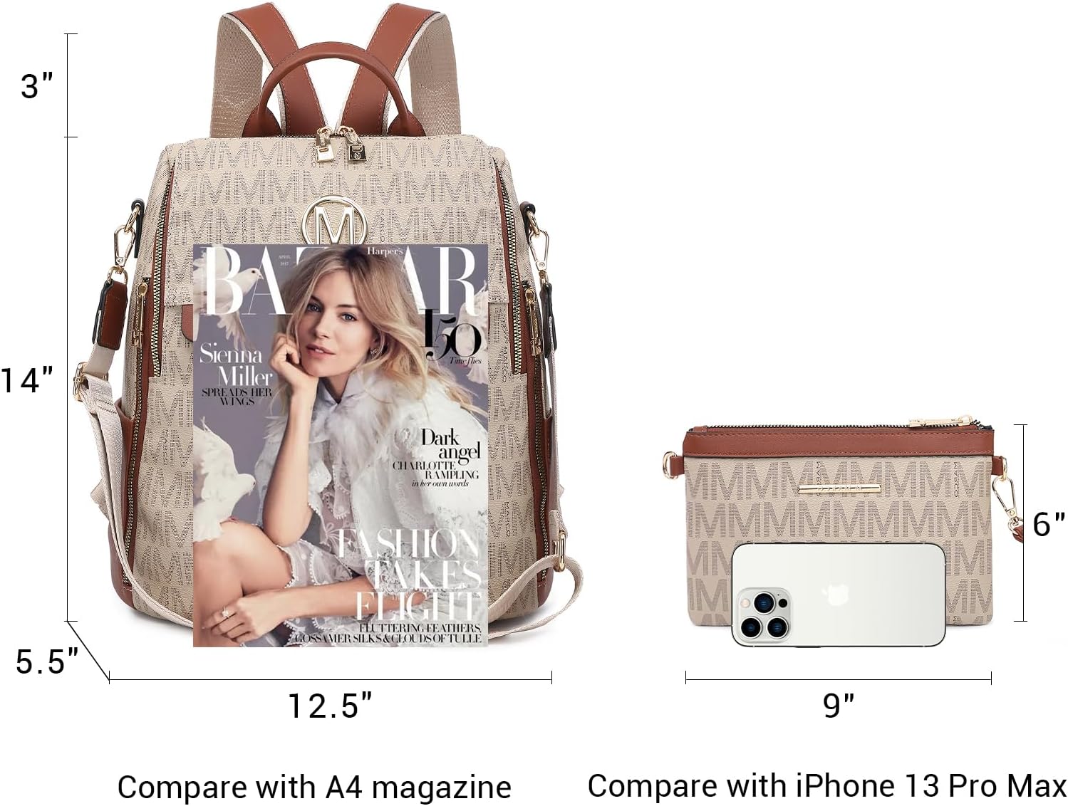 MKP Women Fashion Backpack Purse PU Leather Convertible Medium Ladies Rucksack Travel Shoulder Bags Handbag and Purse 2Pcs - Image 6