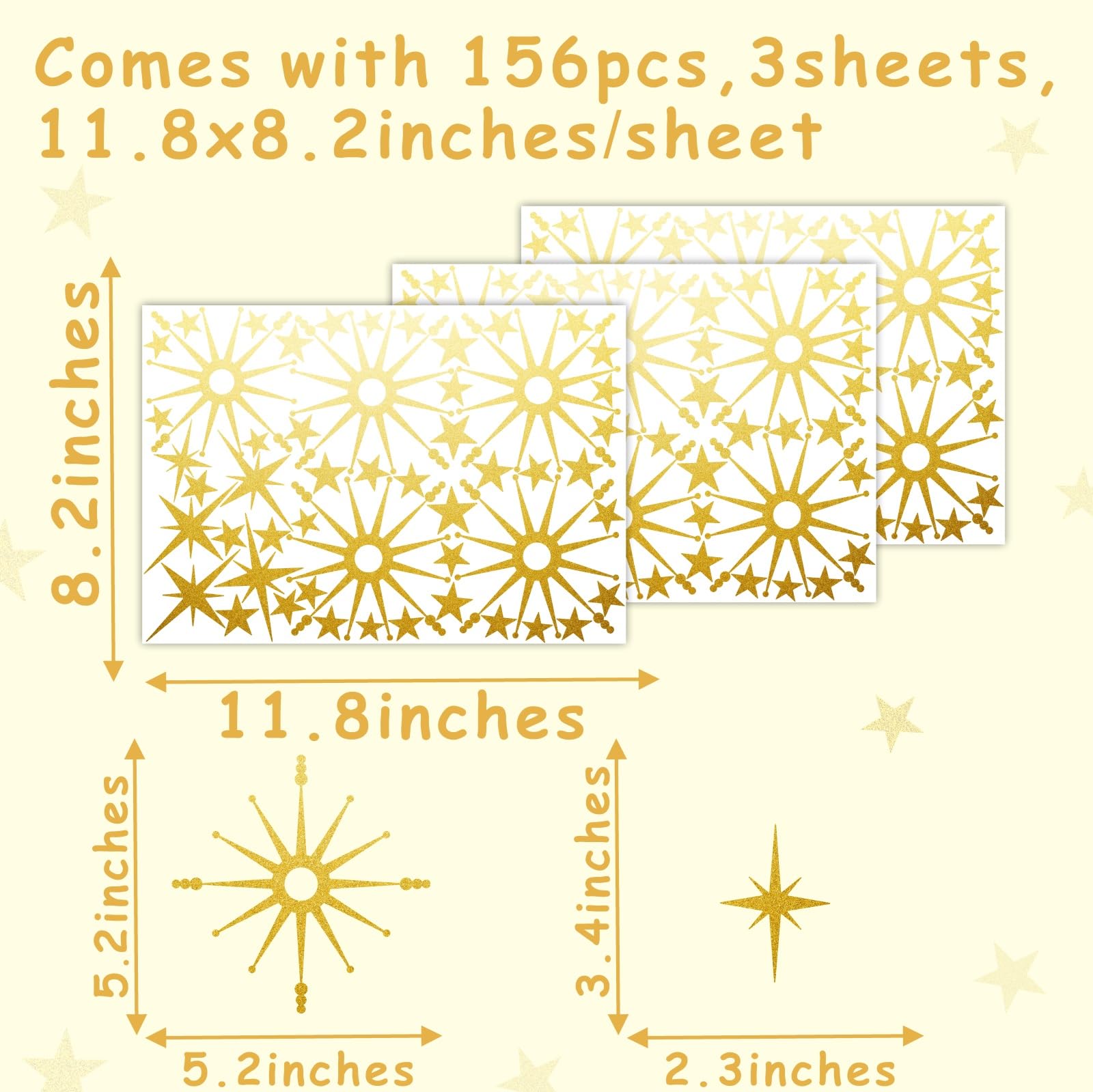 Gold Star Wall Stickers Retro Starburst Wall Decals Peel and Stick for Bedroom Living Room Decor Ceiling Stars Atomic Mid Century Wall Art Murals Modern Viny Wall Decal for Nursery Kids Room - Image 4