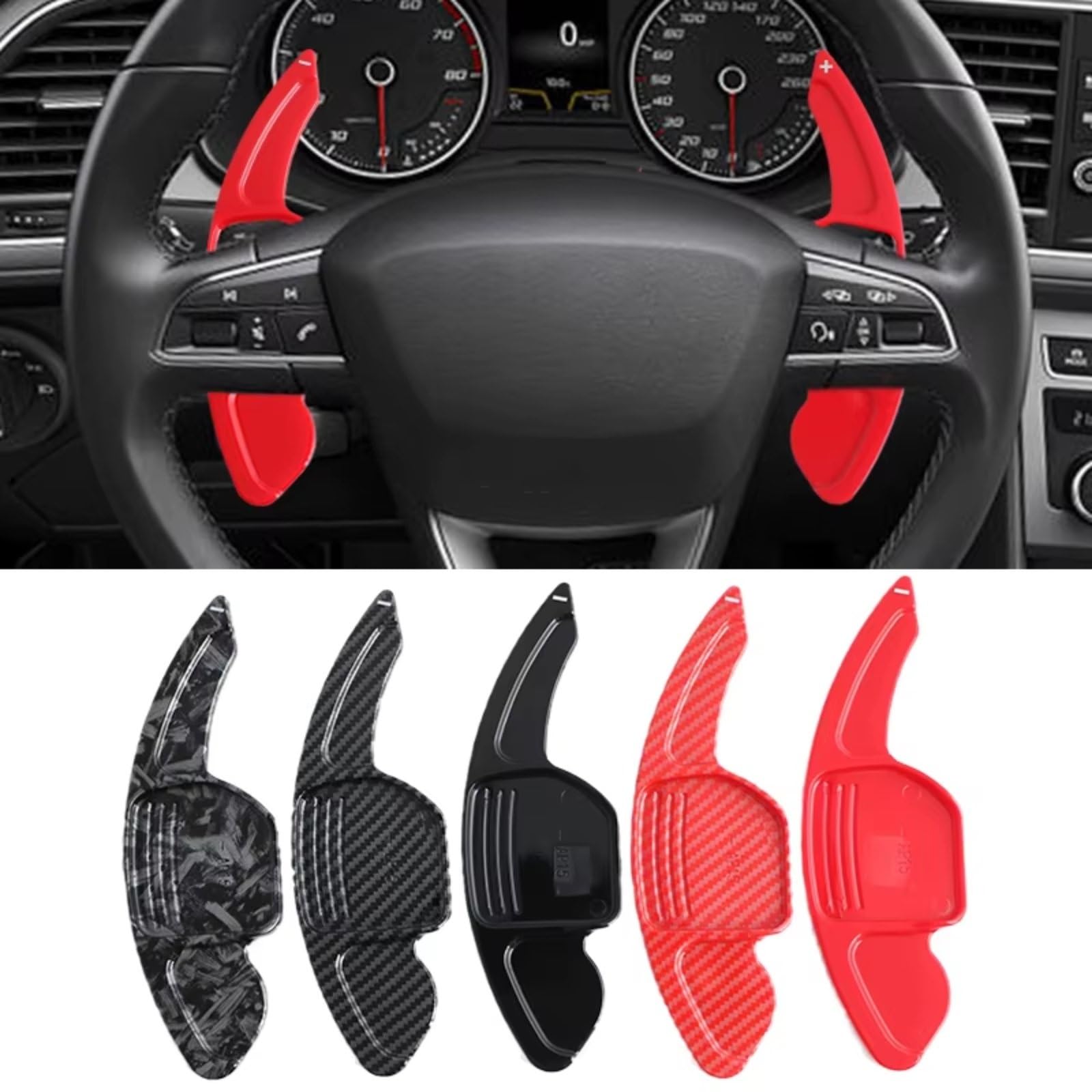 Leve Volante Auto Paddle Comandi Compatibile Con C&upra Per Ateca 2018 2019 2020 ABS Cambio Volante Paddle Estensioni Cambio Coperture(Red)