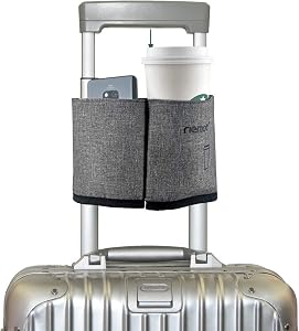 riemot Luggage Travel Cup Holder Free Hand Drink Carrier, Hold Two Coffee Mugs - Fits Roll on Suitcase Handles - Gifts for Flight Attendants Traveler Accessories Grey