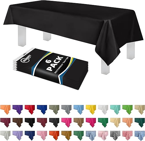 Grandipity Mantel de plástico negro desechable (paquete de 6) manteles de plástico de 54 x 108 pulgadas para mesas rectangulares, manteles de fiesta