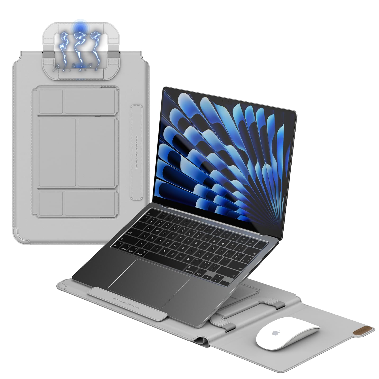 Nillkin Funda para portátil de 13 a 14 pulgadas con asa magnética, soporte ajustable y correa de mano, funda para portátil para MacBook Pro de 14 pulgadas/Huawei/Xiaomi/HP, gris