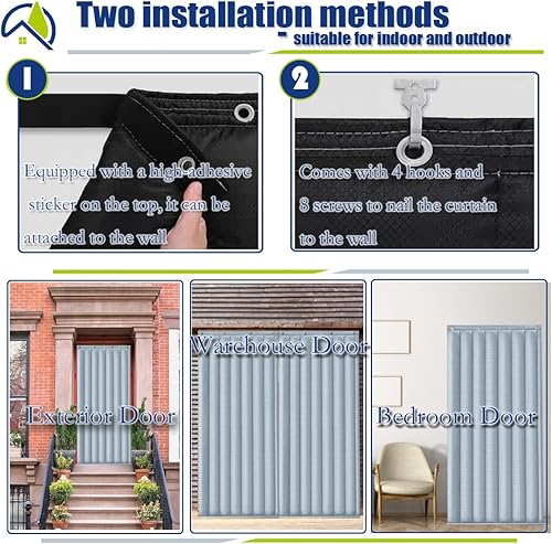 Miniatura 5 de Aogley Cortina de puerta con aislamiento térmico, 5 en 1, insonorizada, pantalla de cubierta de puerta de 83 x 34 pulgadas para puerta, puerta de