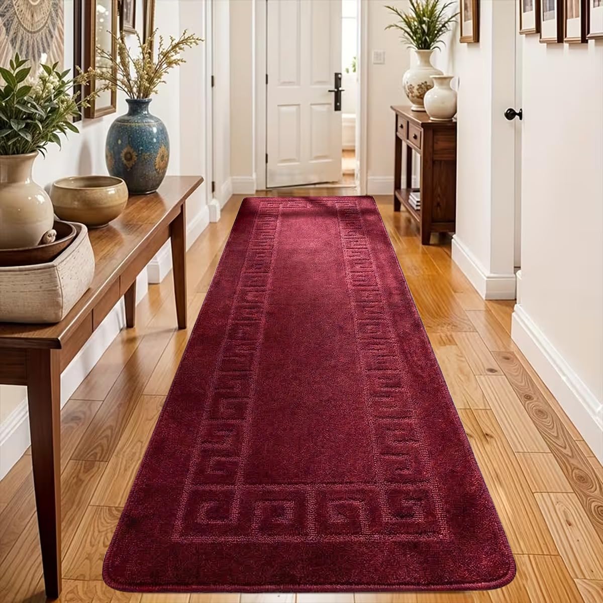 PHP Anti Slip Hallway Carpet Runner Rug, 60 x 220 cm Non-Slip Gel Back Door Runners Rug, Washable Long Enterway Anti Slip Rugs for Living Room and Hallway - Red — image 1